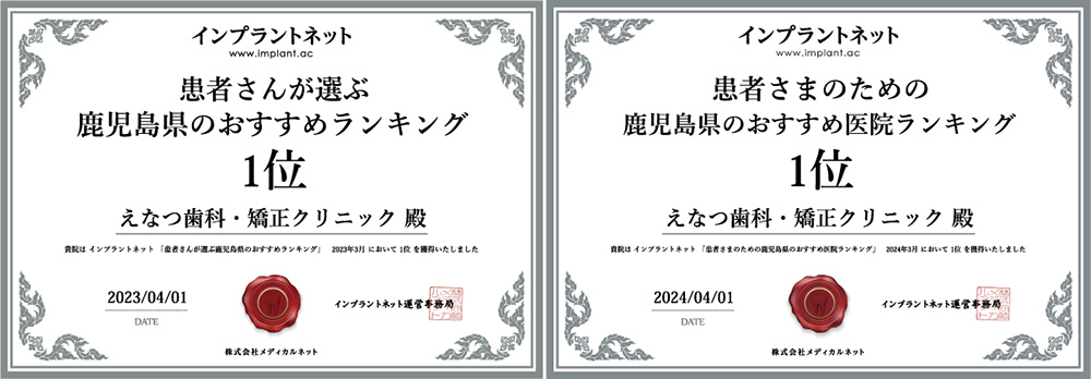 患者さんが選ぶ鹿児島県のおすすめランキング』で2年連続1位を獲得